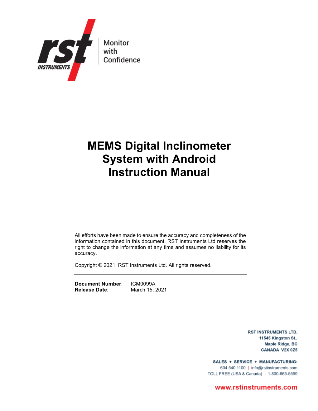 RST MEMS Digital Inclinometer Instruction