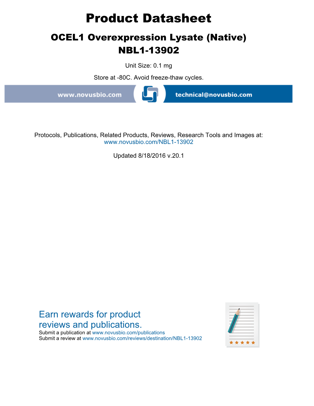 Product Datasheet OCEL1 Overexpression Lysate (Native) NBL1