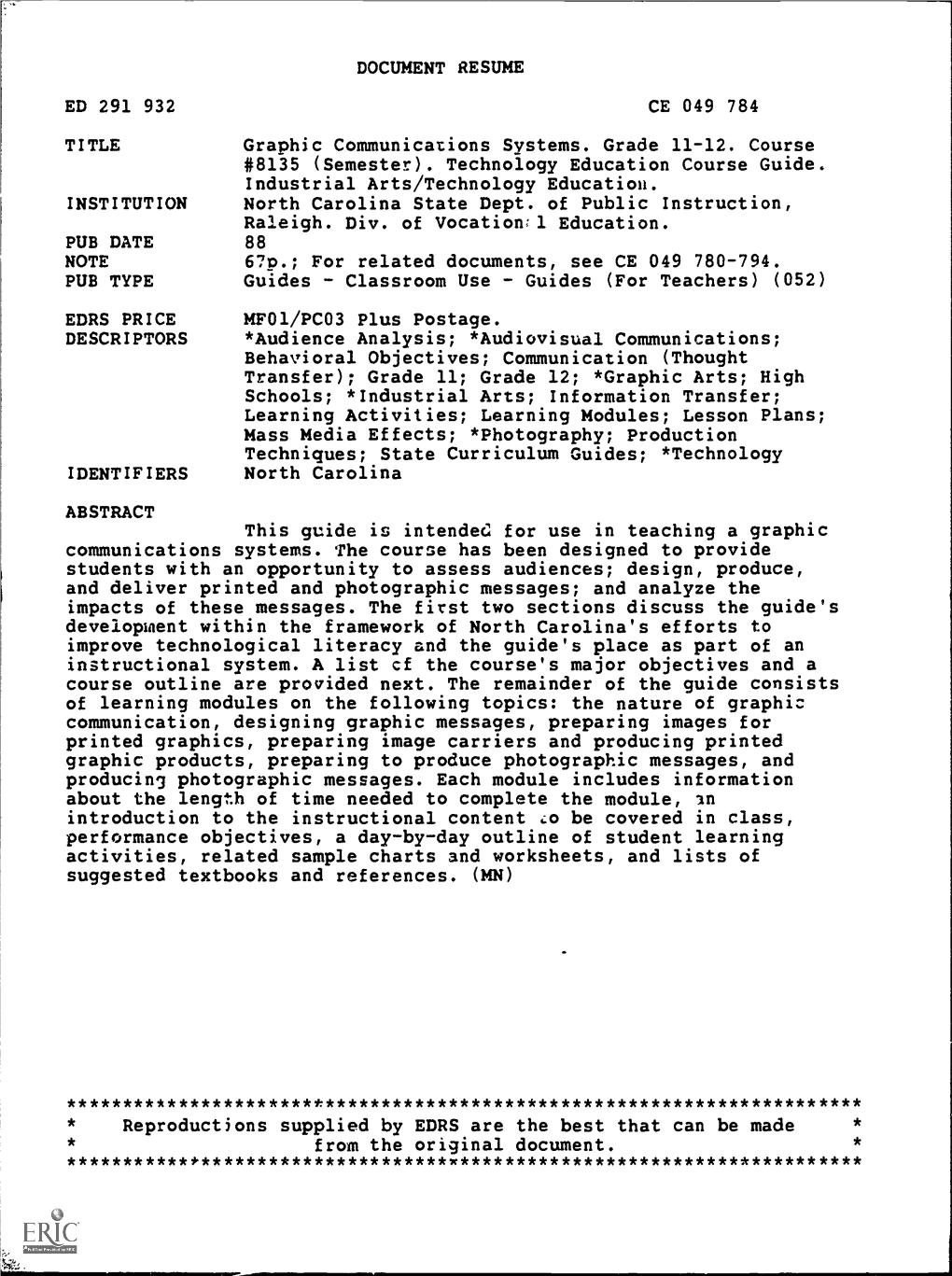 DOCUMENT RESUME ED 291 932 CE 049 784 TITLE Graphic