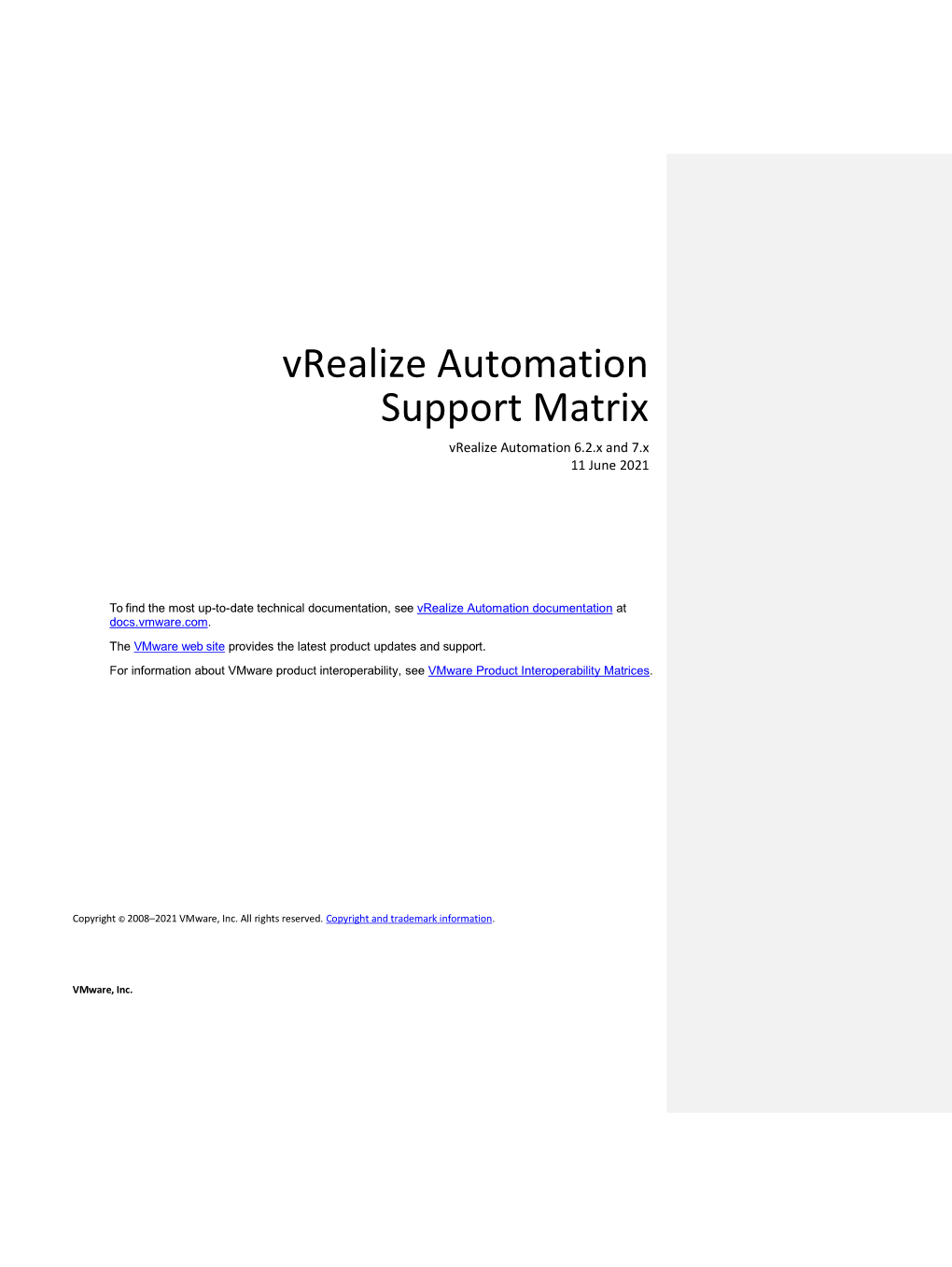 Vrealize Automation Support Matrix