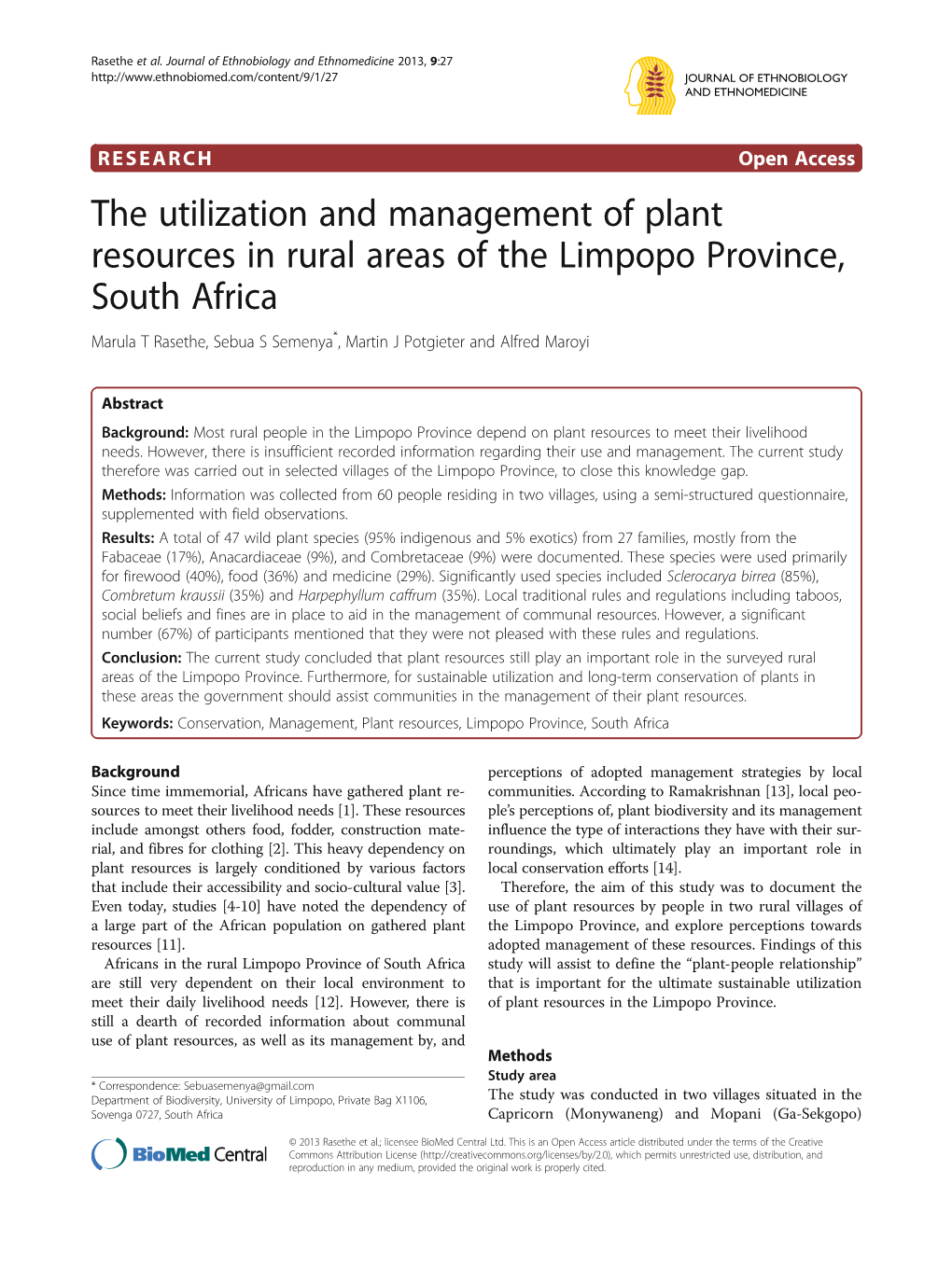 The Utilization and Management of Plant Resources in Rural Areas of The