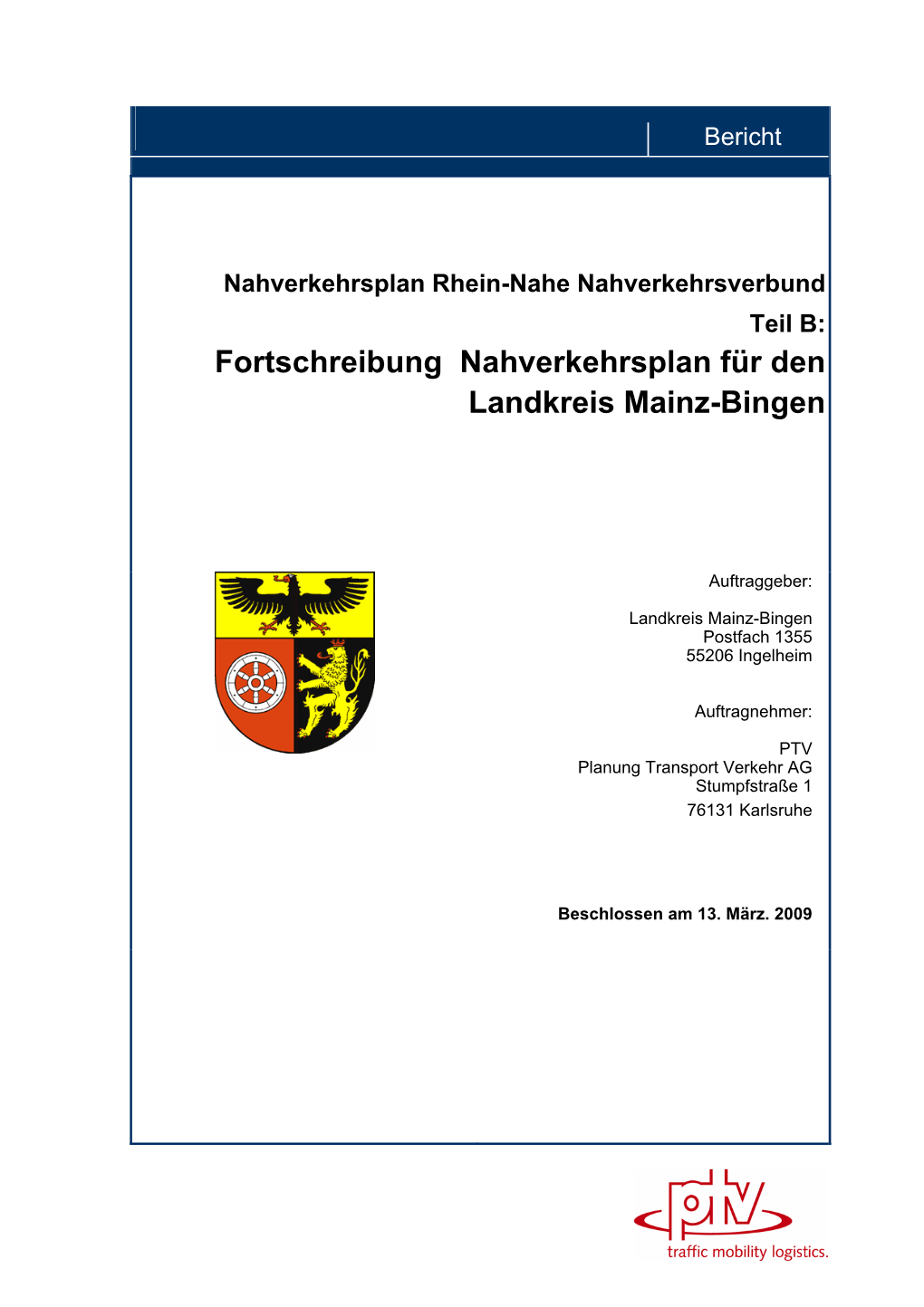 Fortschreibung Nahverkehrsplan Für Den Landkreis Mainz-Bingen