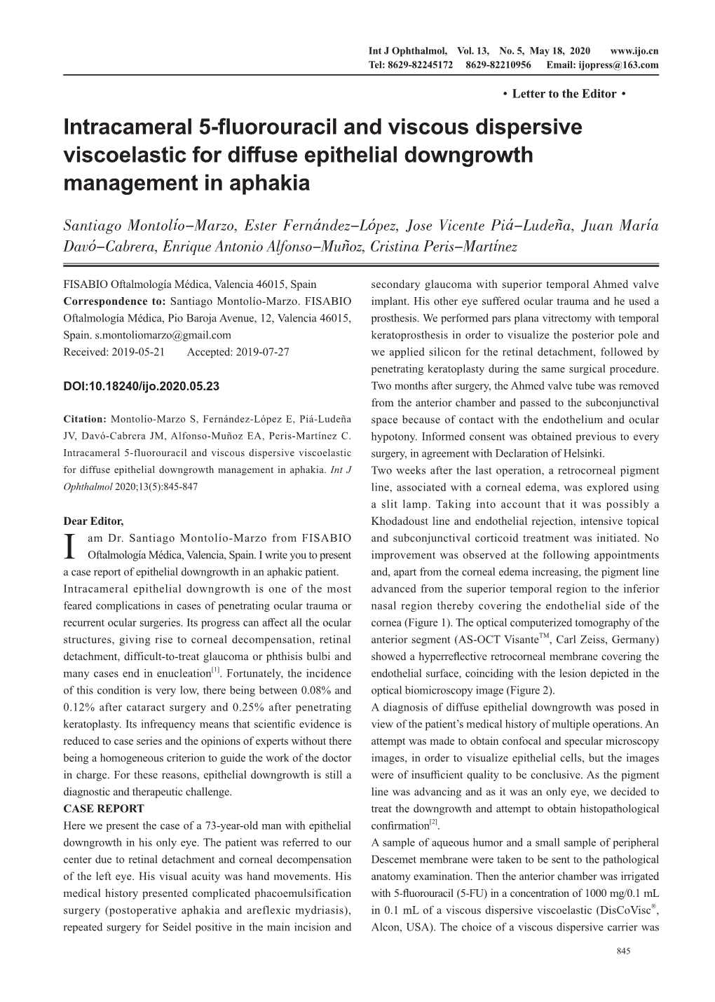 Intracameral 5-Fluorouracil and Viscous Dispersive Viscoelastic for Diffuse Epithelial Downgrowth Management in Aphakia