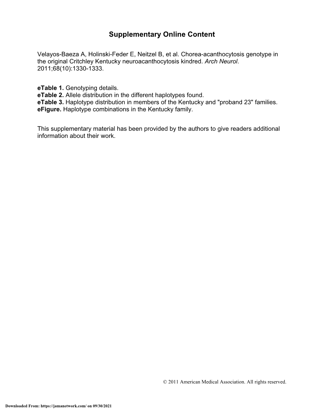 Chorea-Acanthocytosis Genotype in the Original Critchley Kentucky Neuroacanthocytosis Kindred