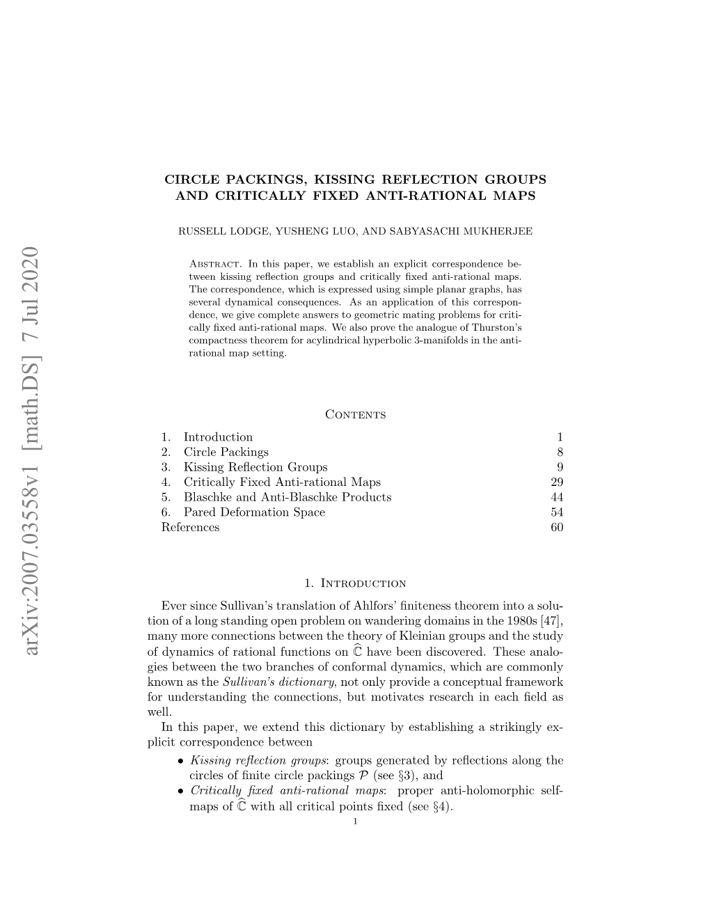 Circle Packings, Kissing Reflection Groups and Critically Fixed Anti-Rational Maps