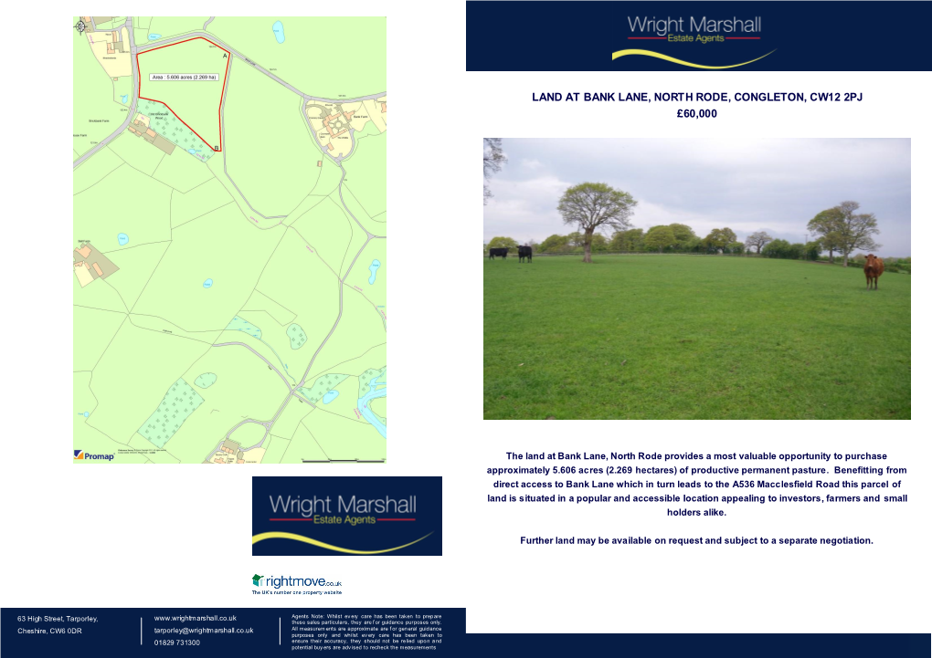 Land at Bank Lane, North Rode, Congleton, Cw12 2Pj £60,000