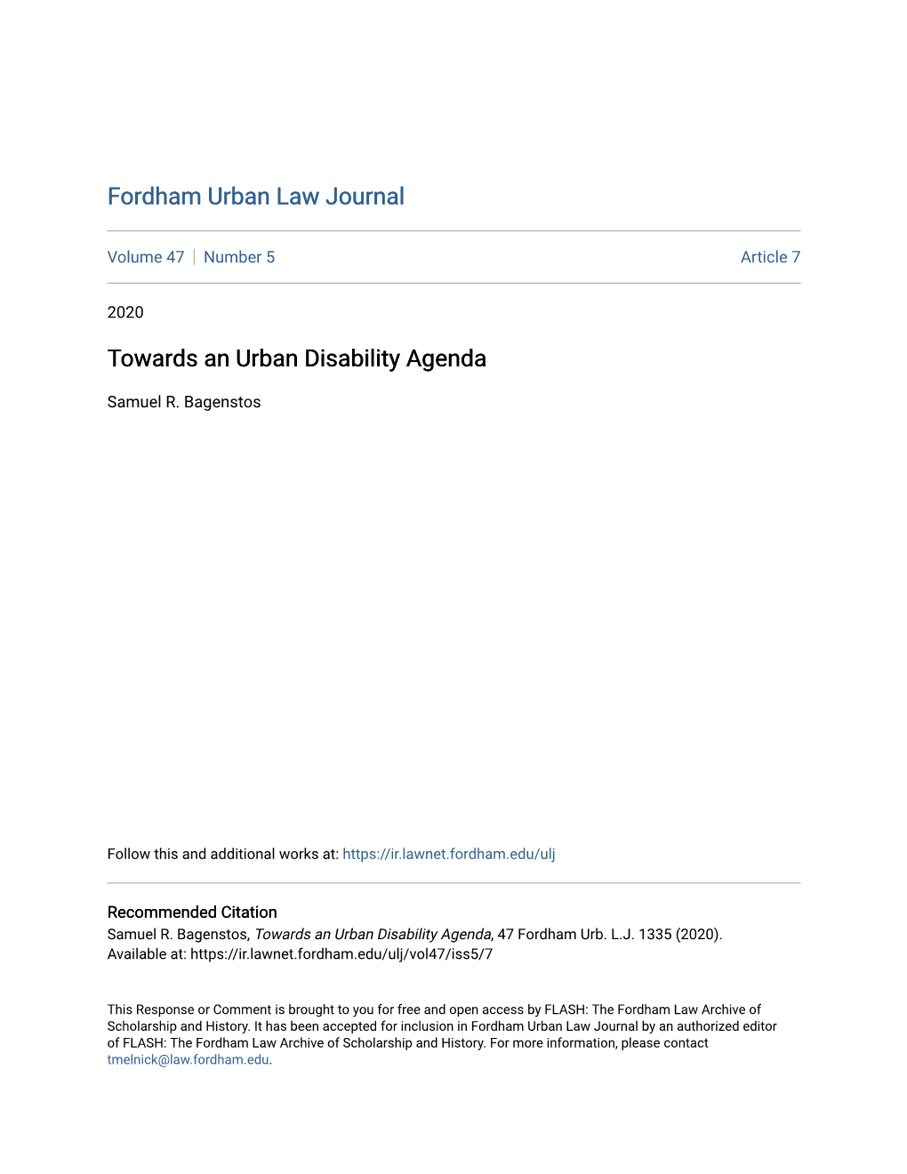 Towards an Urban Disability Agenda