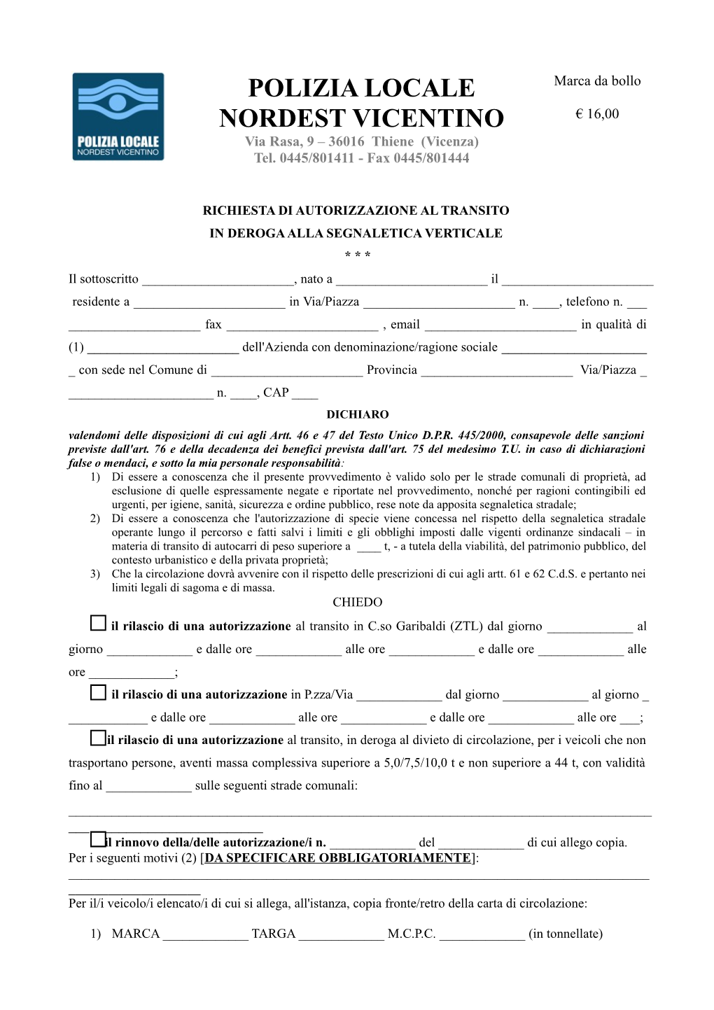 MODULO RICHIESTA AUT. AL TRANSITO in DEROGA.Pdf