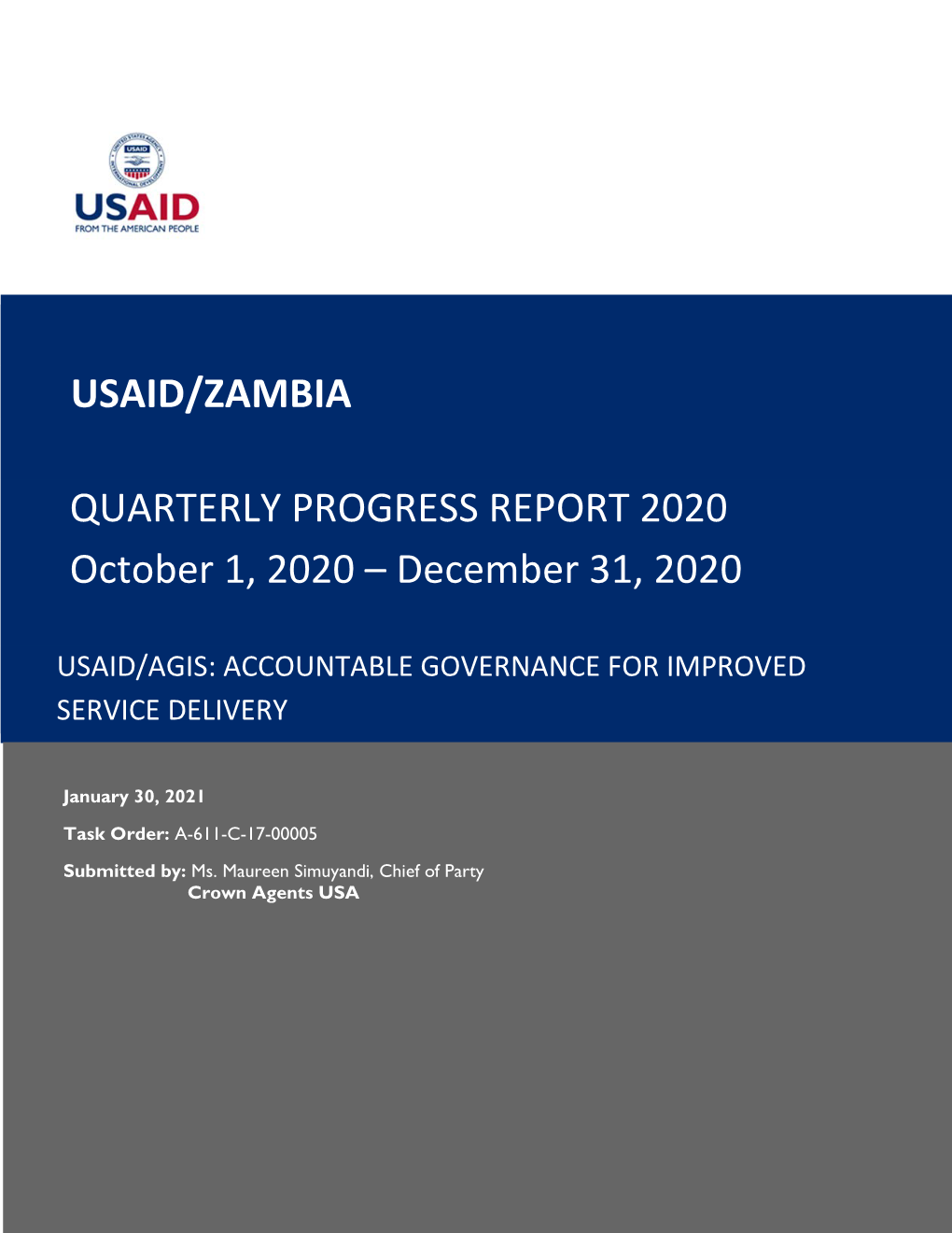 Usaid/Zambia Quarterly Progress Report 2020
