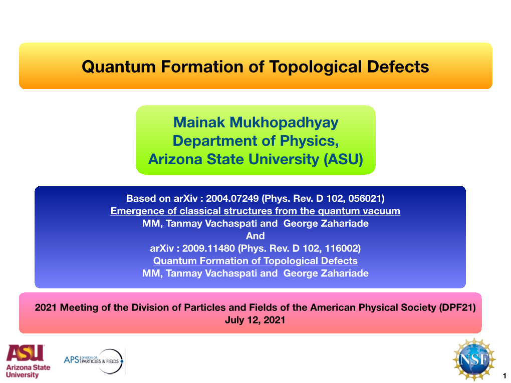 Quantum Formation of Topological Defects