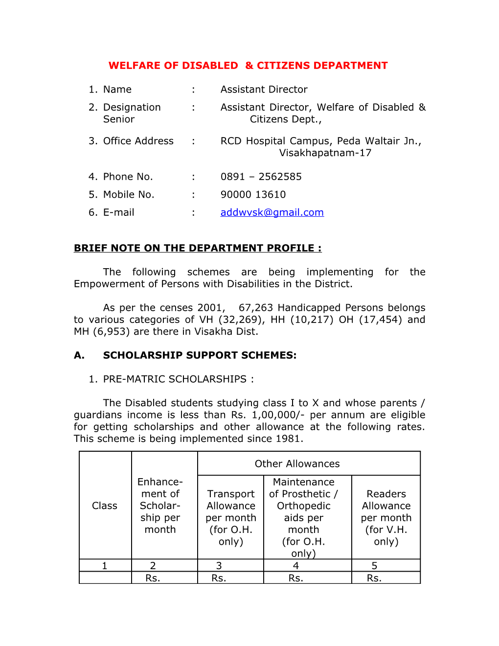 Welfare of Disabled & Citizens Department