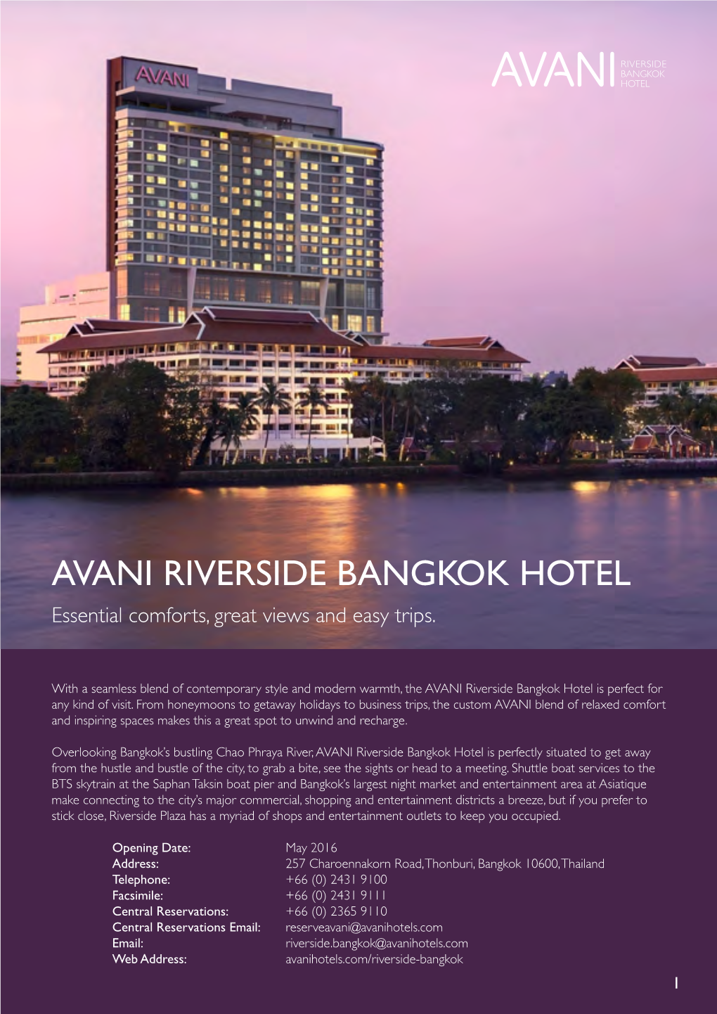 AVANI RIVERSIDE BANGKOK HOTEL Essential Comforts, Great Views and Easy Trips