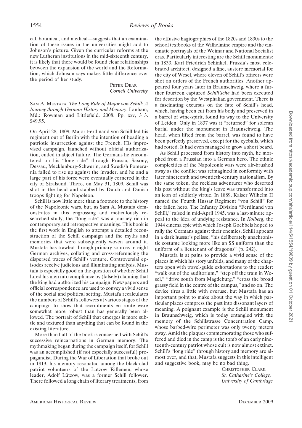 Sam A. Mustafa. the Long Ride of Major Von Schill: a Journey Through German History and Memory. Lanham, Md.: Rowman and Littlefield. 2008. Pp. Xxv, 313. $49.95