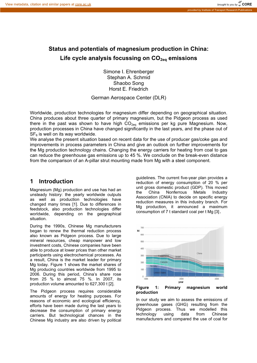 Status and Potentials of Magnesium Production in China