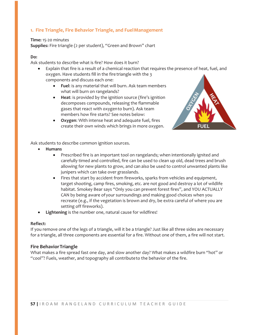 1. Fire Triangle, Fire Behavior Triangle, and Fuel Management Fire Behavior Triangle