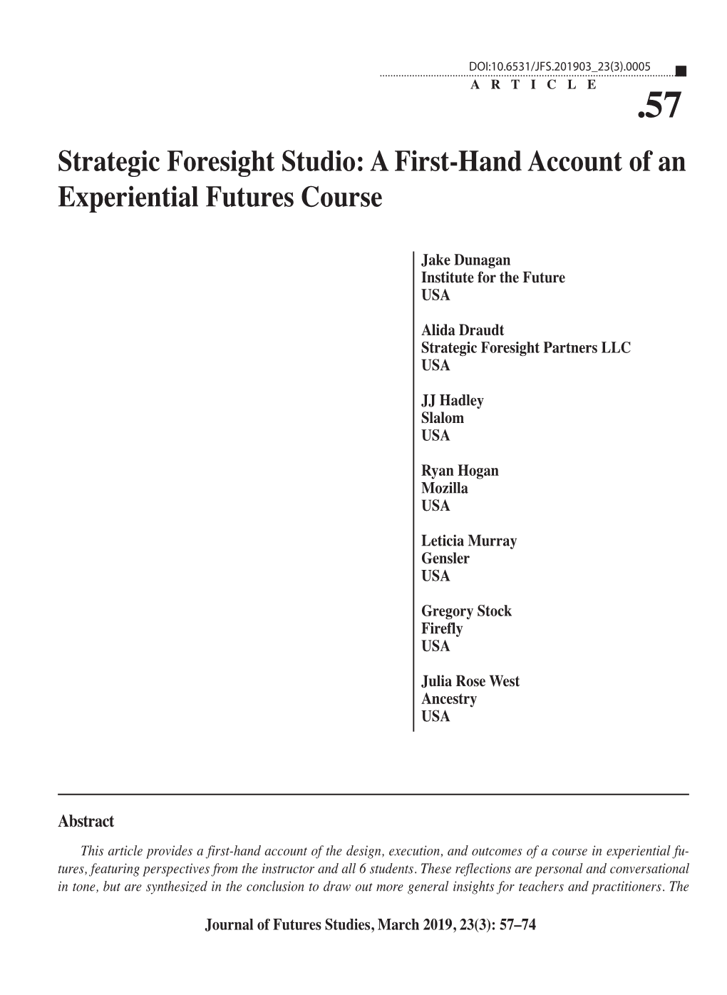 Strategic Foresight Studio: a First-Hand Account of an Experiential Futures Course