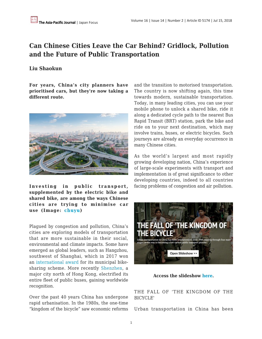 Can Chinese Cities Leave the Car Behind? Gridlock, Pollution and the Future of Public Transportation