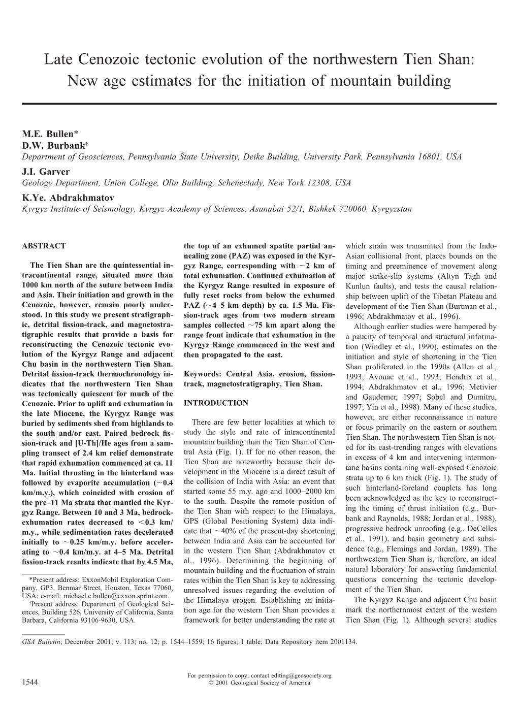 Late Cenozoic Tectonic Evolution of the Northwestern Tien Shan: New Age Estimates for the Initiation of Mountain Building