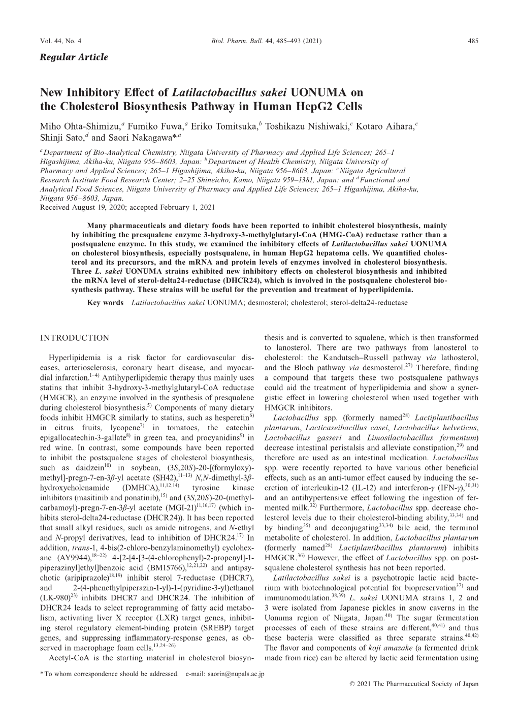 New Inhibitory Effect of Latilactobacillus Sakei UONUMA On