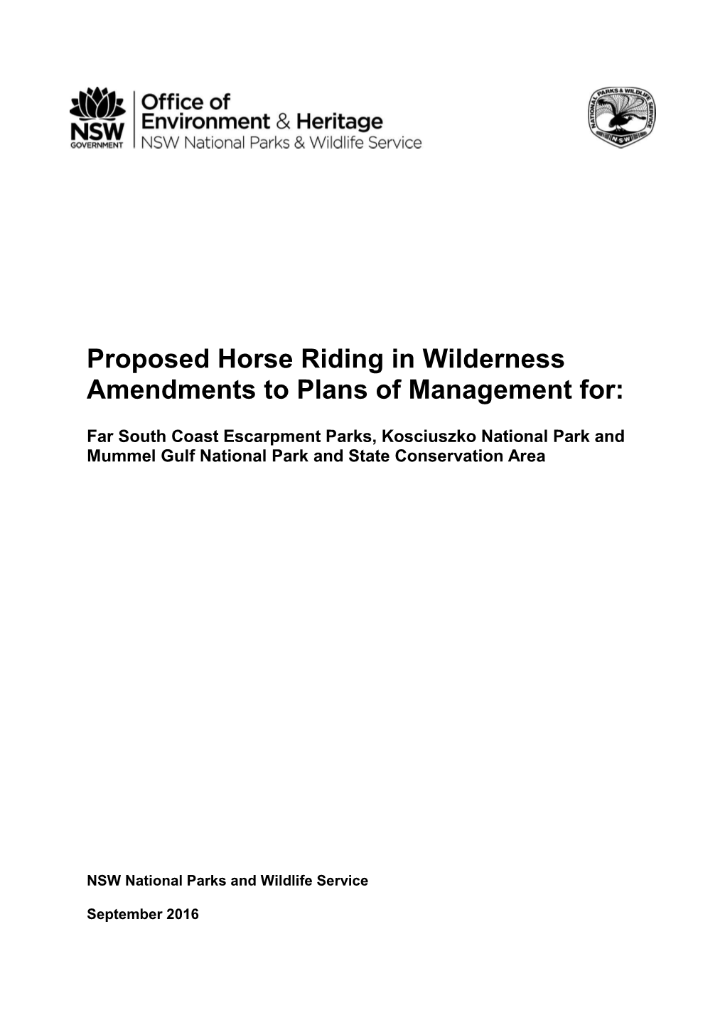 Proposed Horse Riding in Wilderness Amendments to Plans of Management For