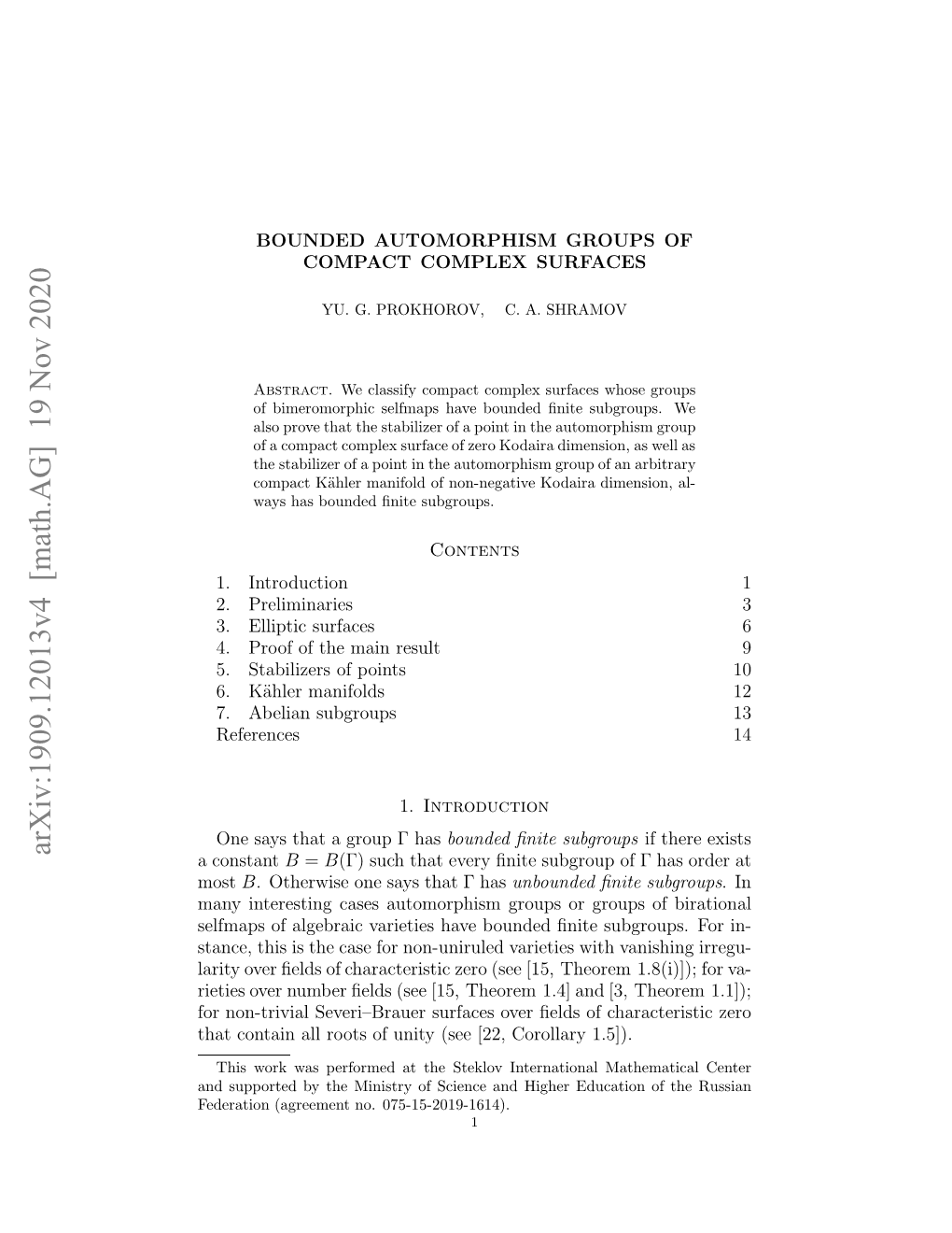 Arxiv:1909.12013V4 [Math.AG] 19 Nov 2020 Most Constant a Htcnanalroso Nt Se[2 Oolr 1.5])