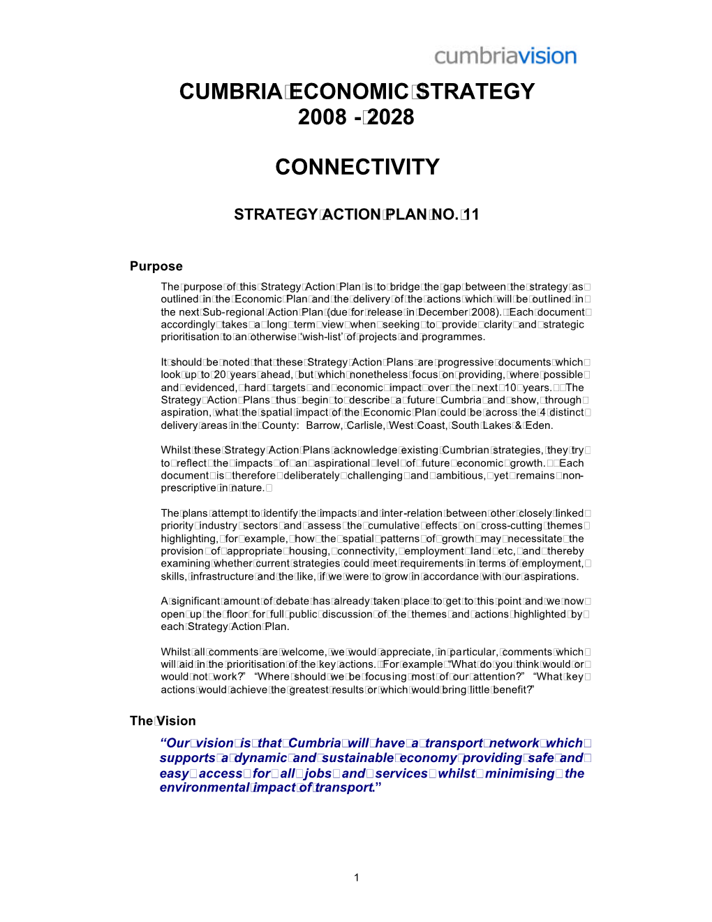 Cumbria Economic Strategy 2008- 2028 Connectivity
