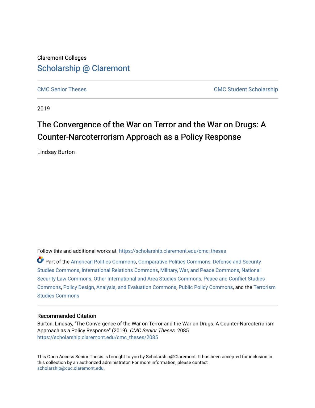 The Convergence of the War on Terror and the War on Drugs: a Counter-Narcoterrorism Approach As a Policy Response