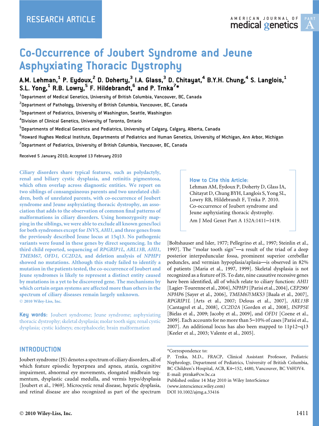 Cooccurrence of Joubert Syndrome and Jeune Asphyxiating Thoracic