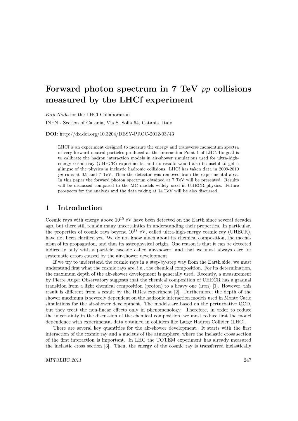 Forward Photon Spectrum in 7 Tev Pp Collisions Measured by the Lhcf Experiment