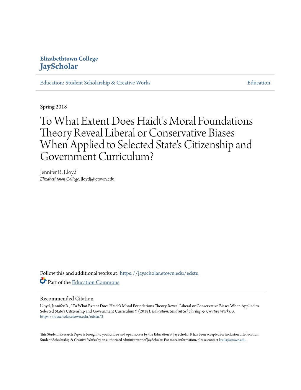 To What Extent Does Haidt's Moral Foundations Theory Reveal Liberal Or Conservative Biases When Applied to Selected State