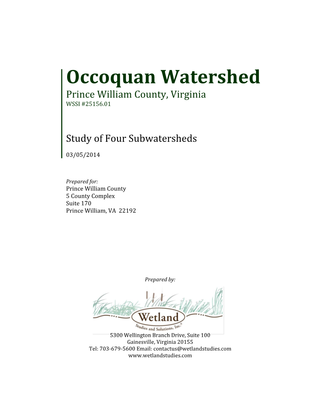 Occoquan Watershed Prince William County, Virginia WSSI #25156.01