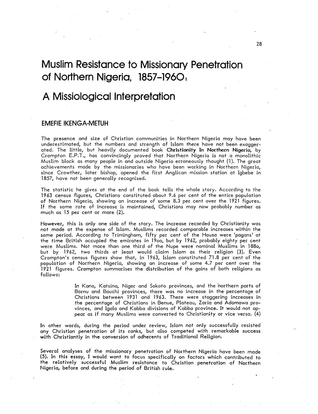 28 Muslim Resistance to Missionary Penetration of Northern Nigeria