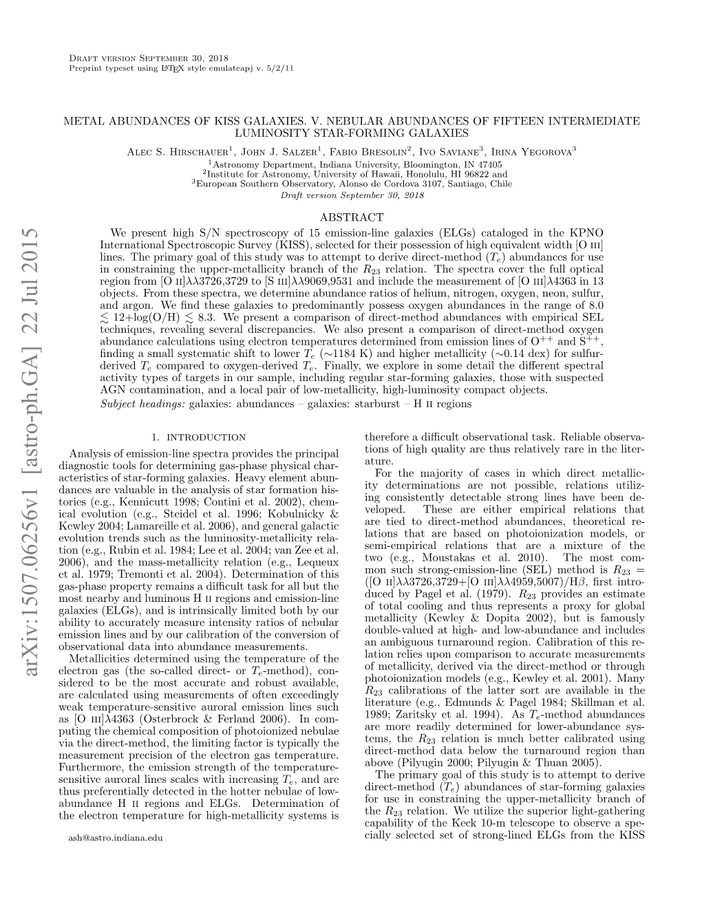 METAL ABUNDANCES of KISS GALAXIES. V. NEBULAR ABUNDANCES of FIFTEEN INTERMEDIATE LUMINOSITY STAR-FORMING GALAXIES Alec S