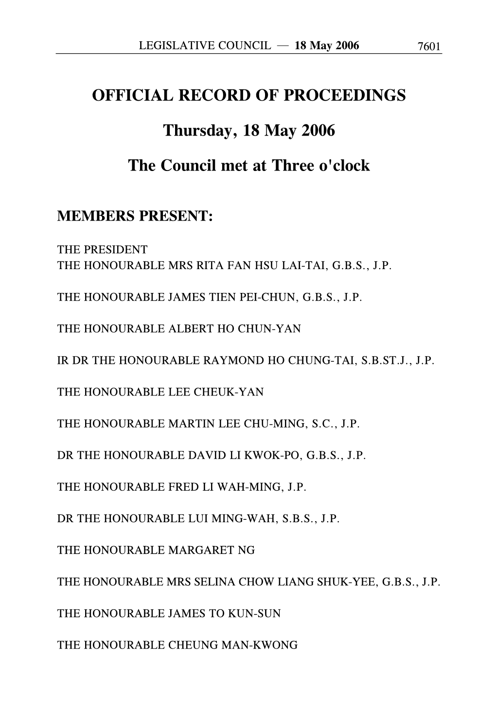 OFFICIAL RECORD of PROCEEDINGS Thursday, 18 May