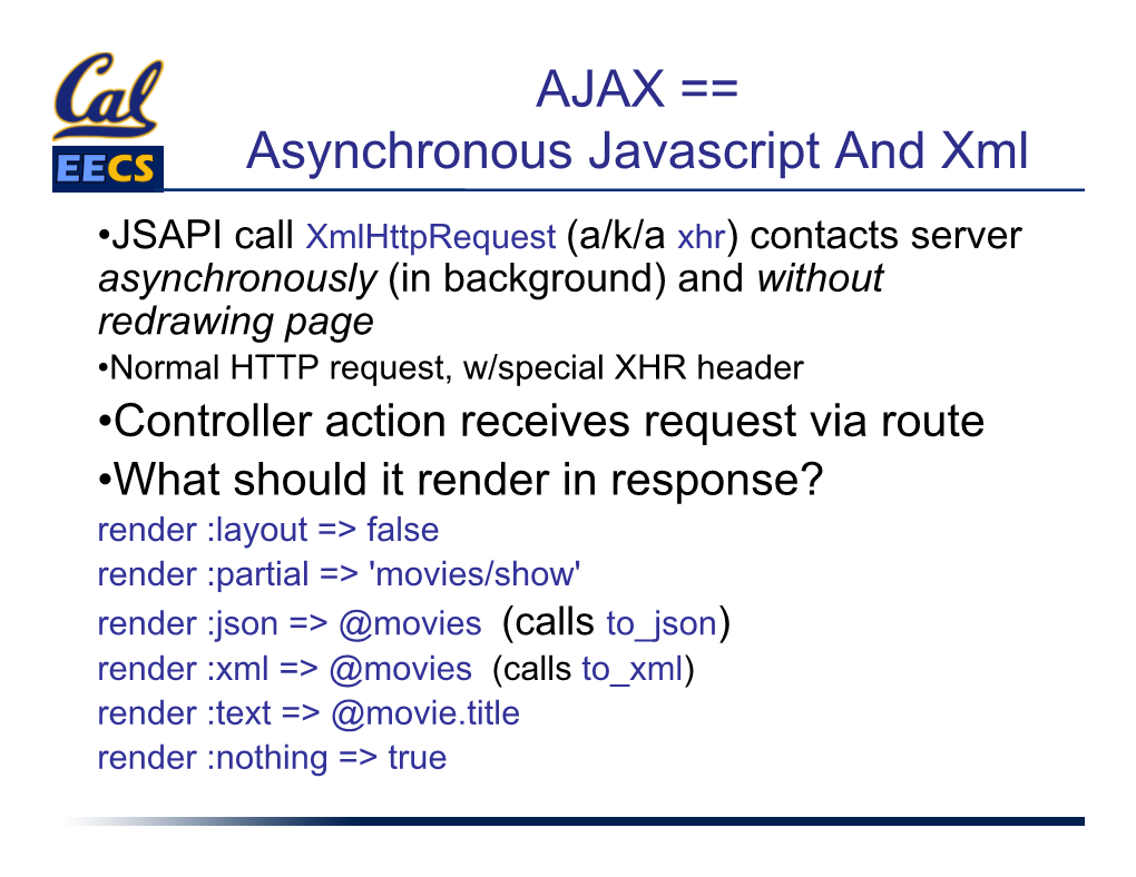 AJAX == Asynchronous Javascript and Xml