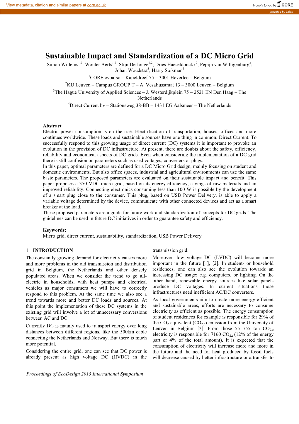 Sustainable Impact and Standardization of a DC Micro Grid