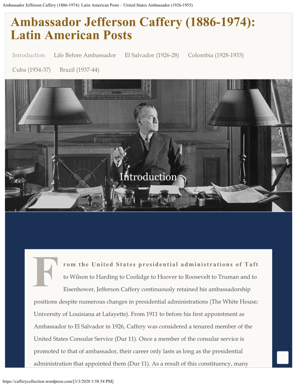 Ambassador Jefferson Caffery (1886-1974): Latin American Posts – United States Ambassador (1926-1955) Ambassador Jefferson Caffery (1886-1974): Latin American Posts