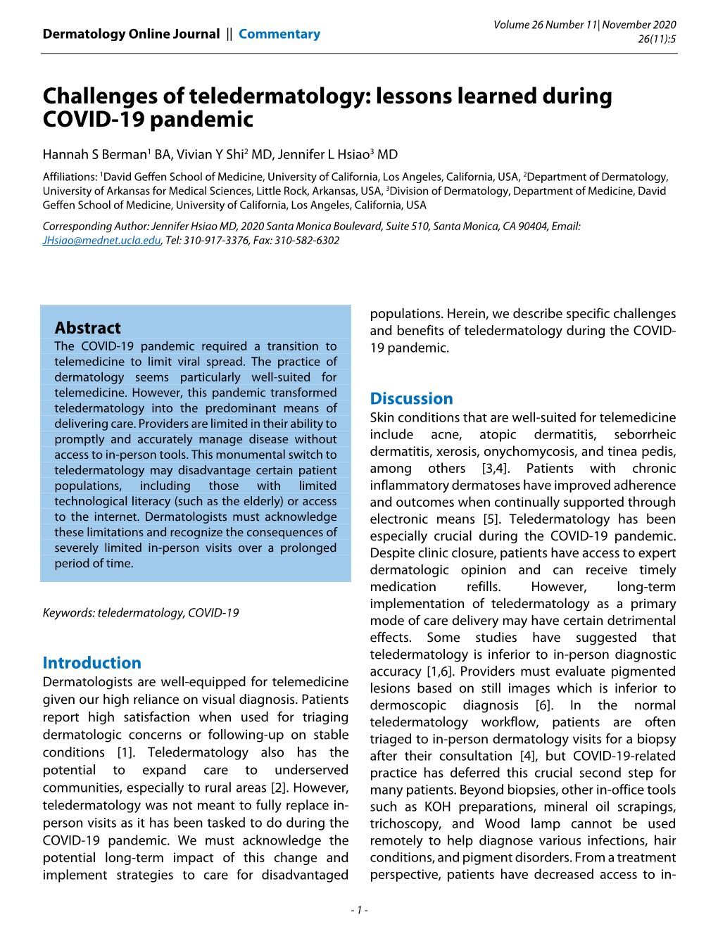 Challenges of Teledermatology: Lessons Learned During COVID-19 Pandemic