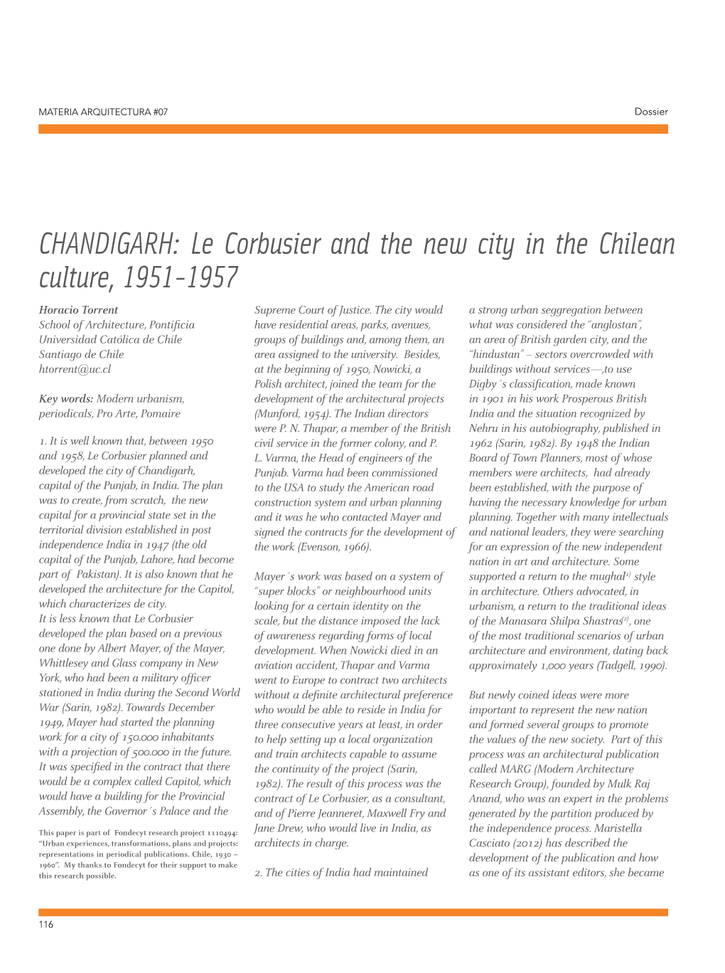 CHANDIGARH: Le Corbusier and the New City in the Chilean Culture, 1951-1957