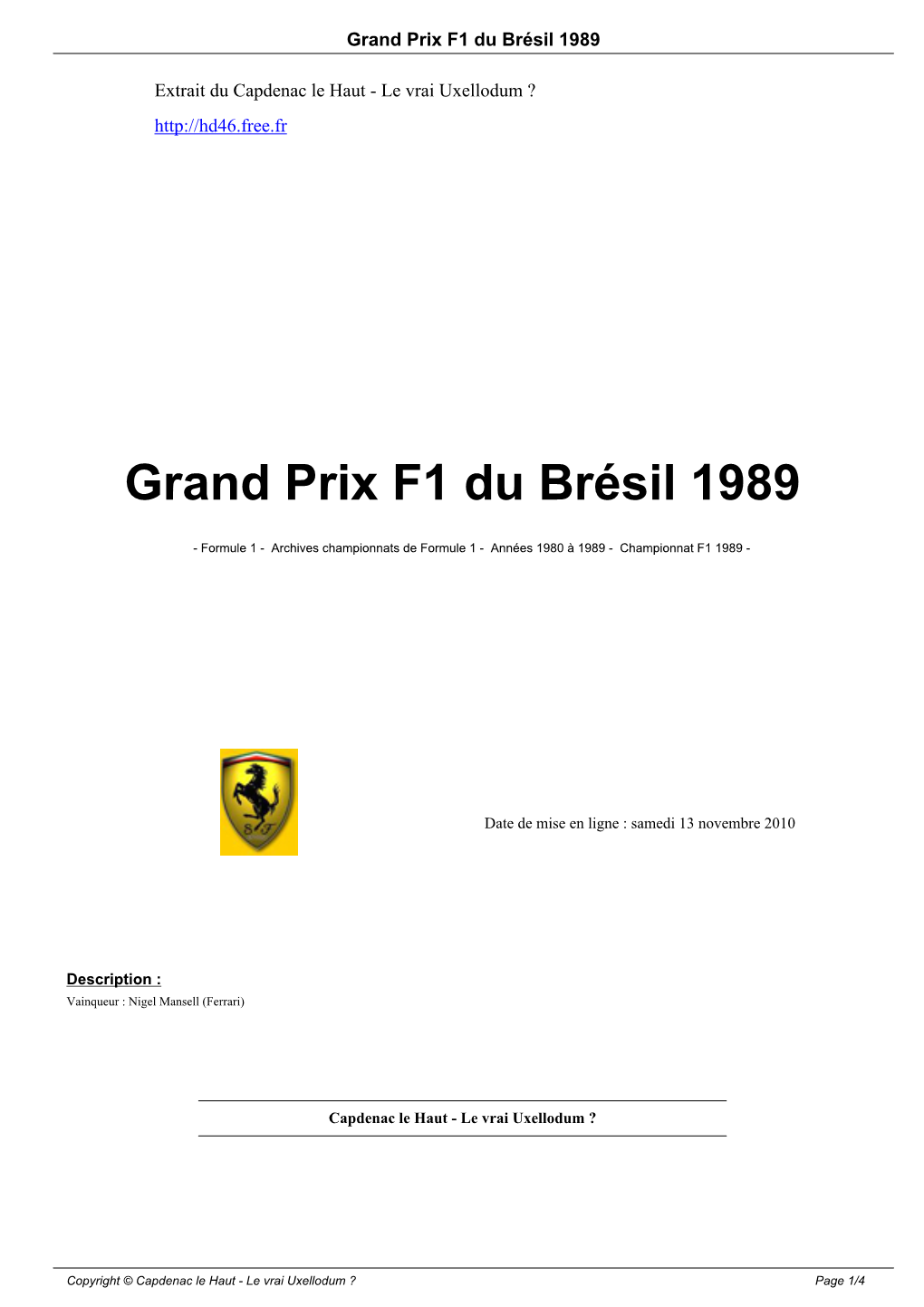Grand Prix F1 Du Brésil 1989