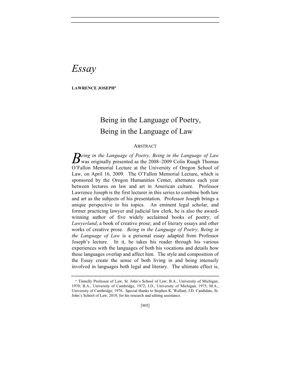 Being in the Language of Poetry, Being in the Language of Law