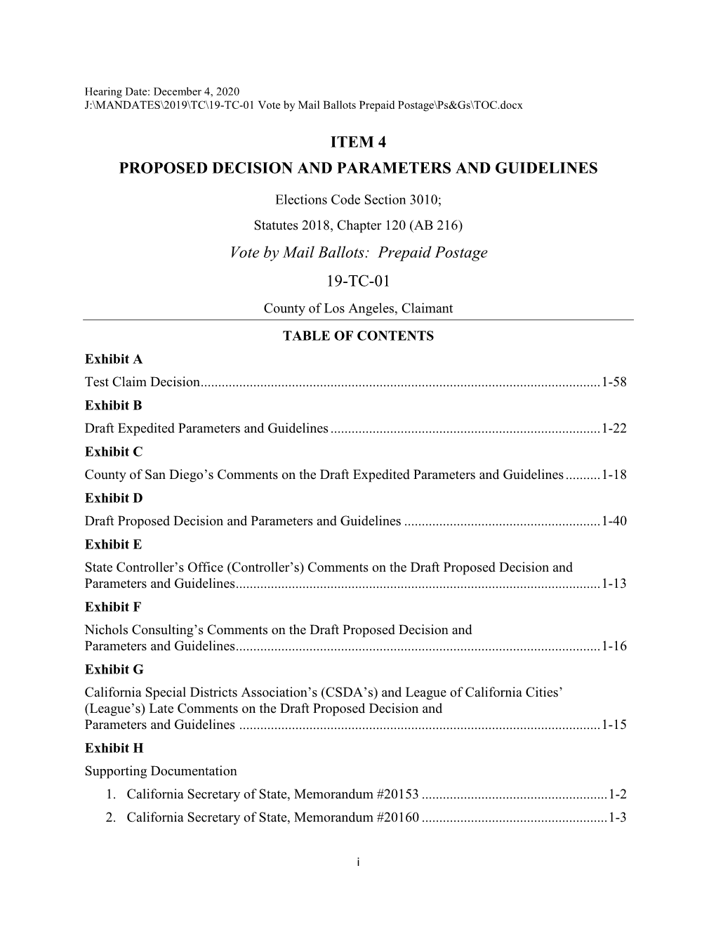 Item 4 Proposed Decision and Parameters and Guidelines