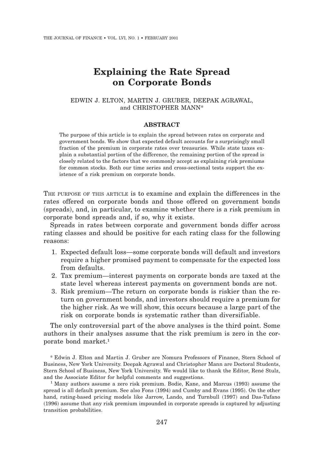 Explaining the Rate Spread on Corporate Bonds