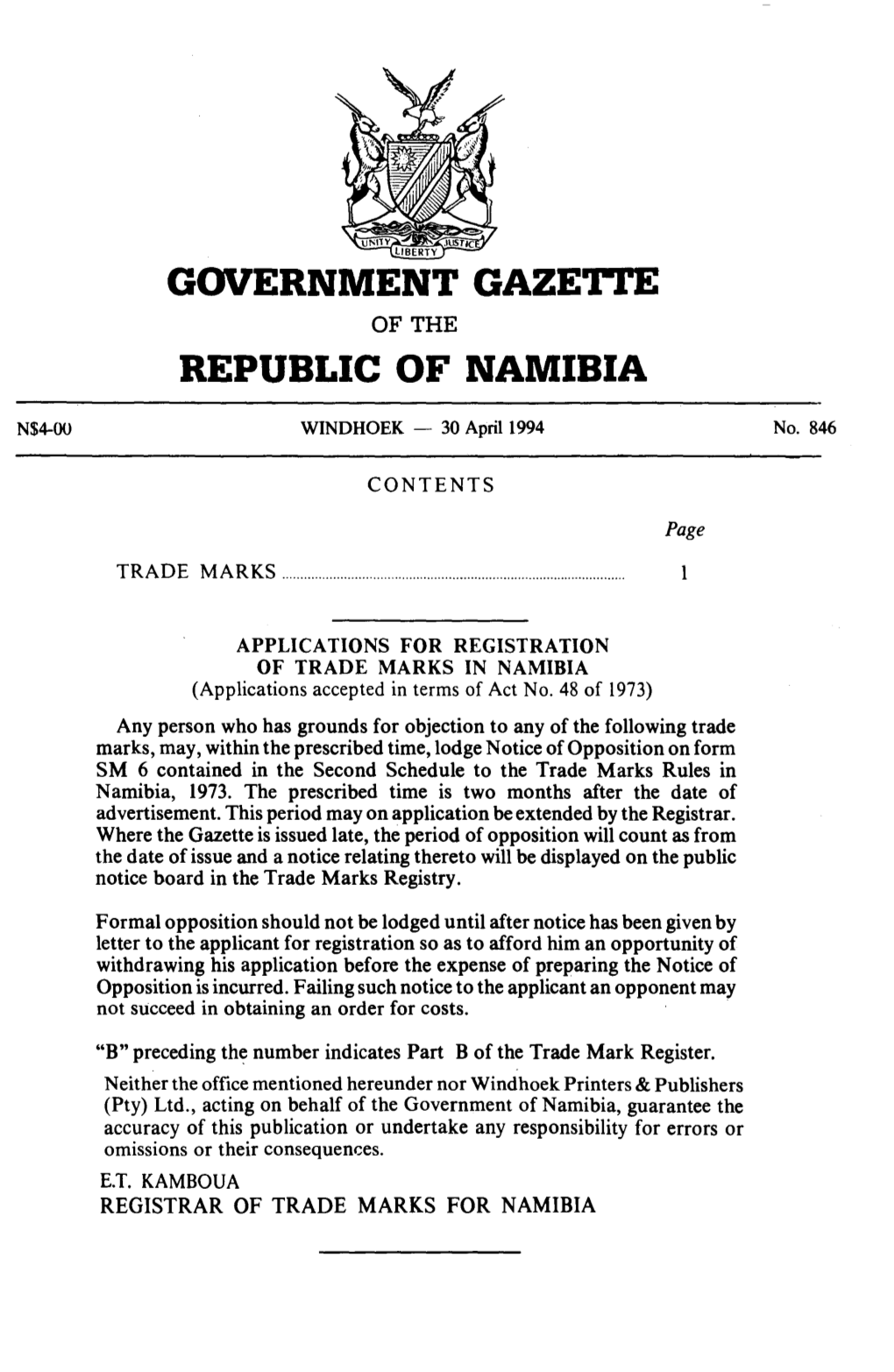 GOVERNMENT GAZE'rte REPUBLIC of NAMIBIA