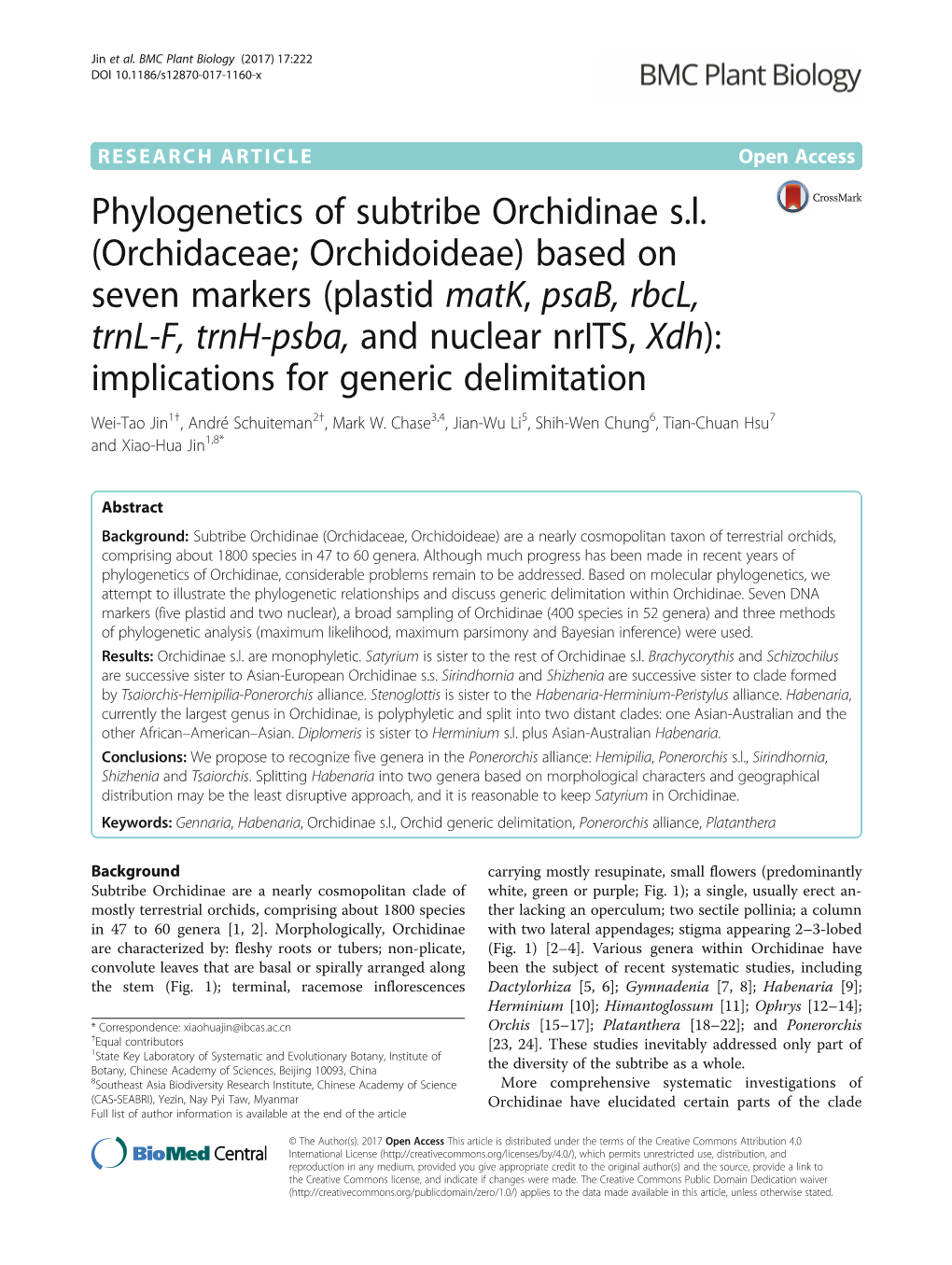 Phylogenetics of Subtribe Orchidinae S.L. (Orchidaceae; Orchidoideae