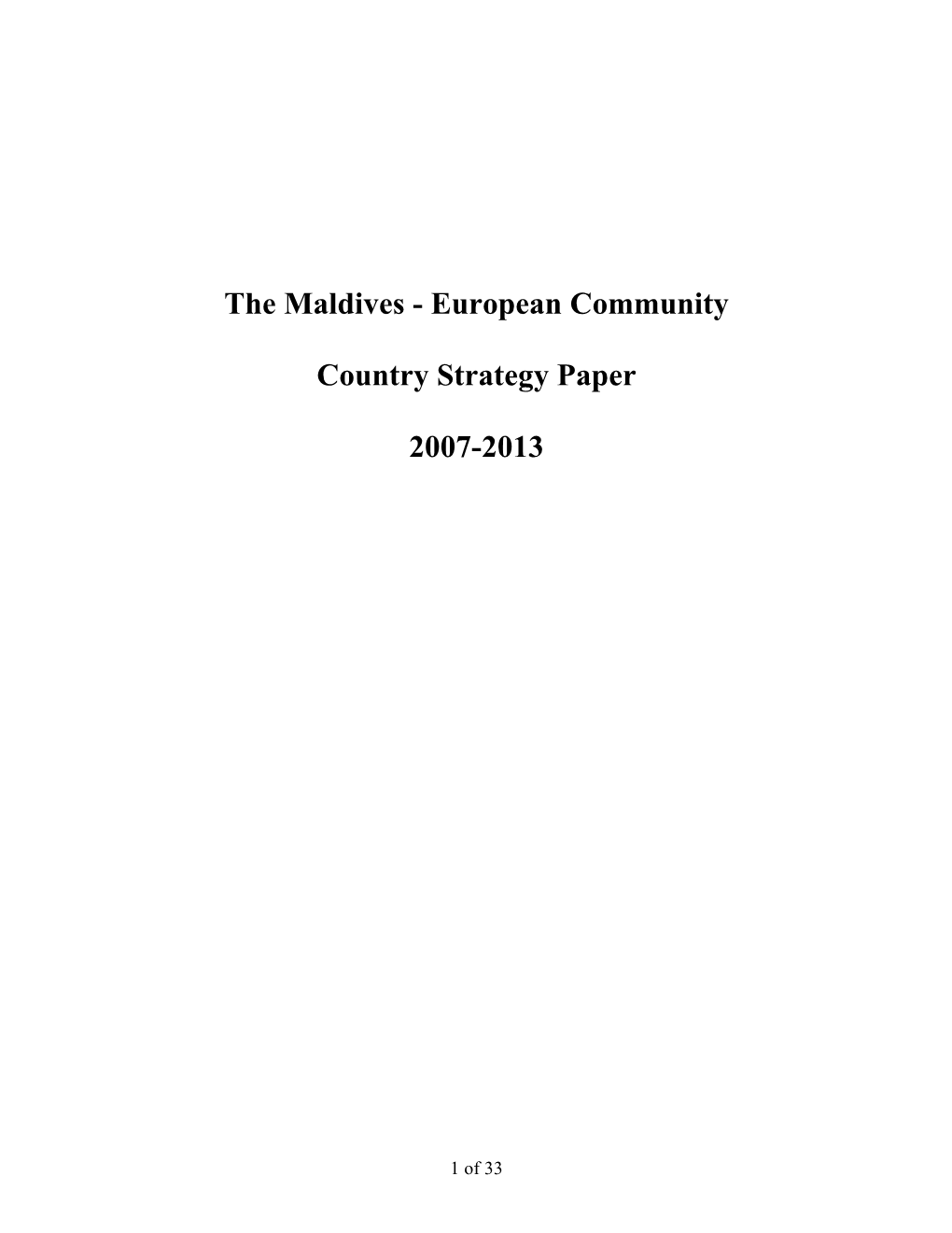 Country Strategy Paper Maldives 2007-2013