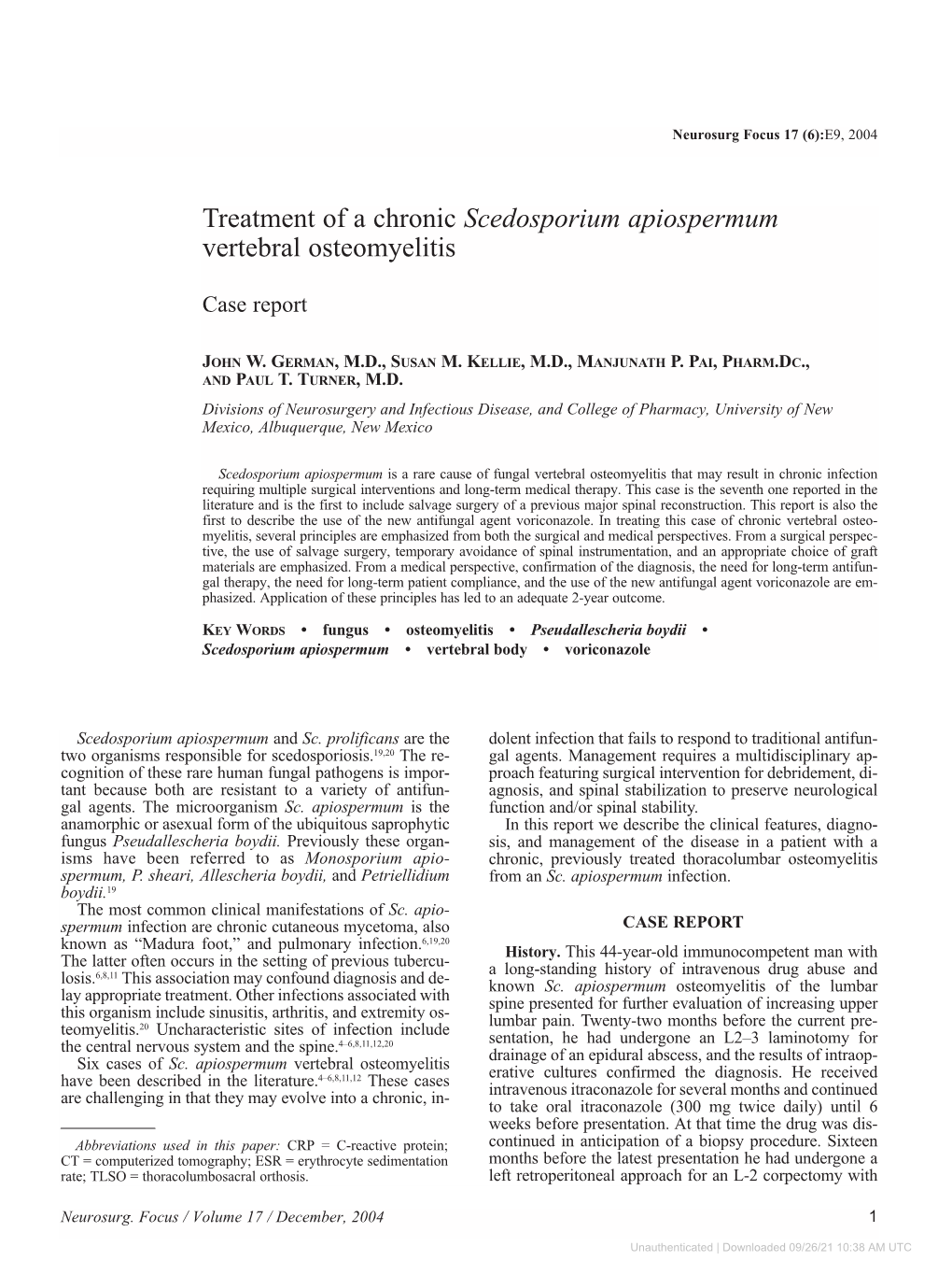 Treatment of a Chronic Scedosporium Apiospermum Vertebral Osteomyelitis