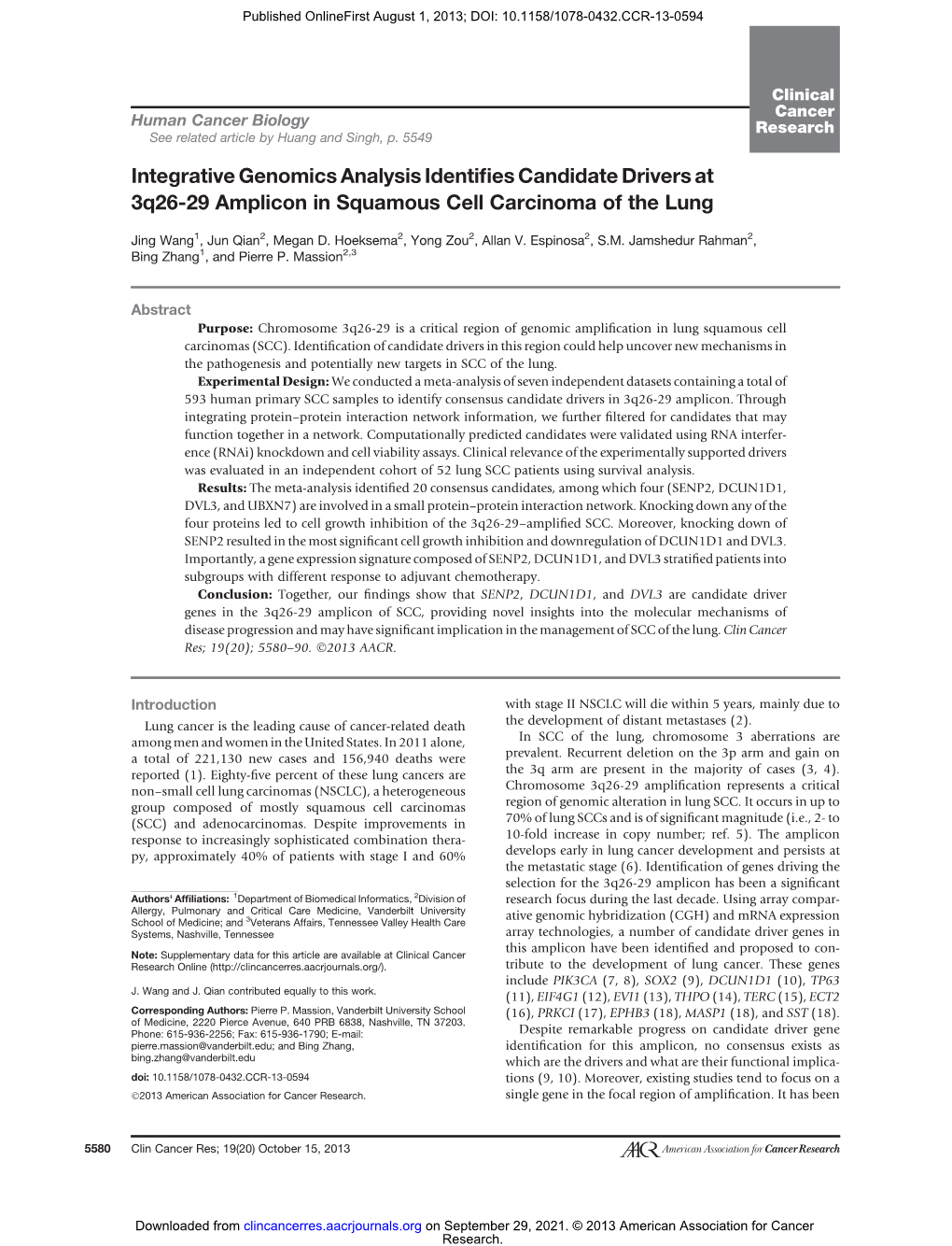 Integrative Genomics Analysis Identifies Candidate Drivers at 3Q26-29 Amplicon in Squamous Cell Carcinoma of the Lung