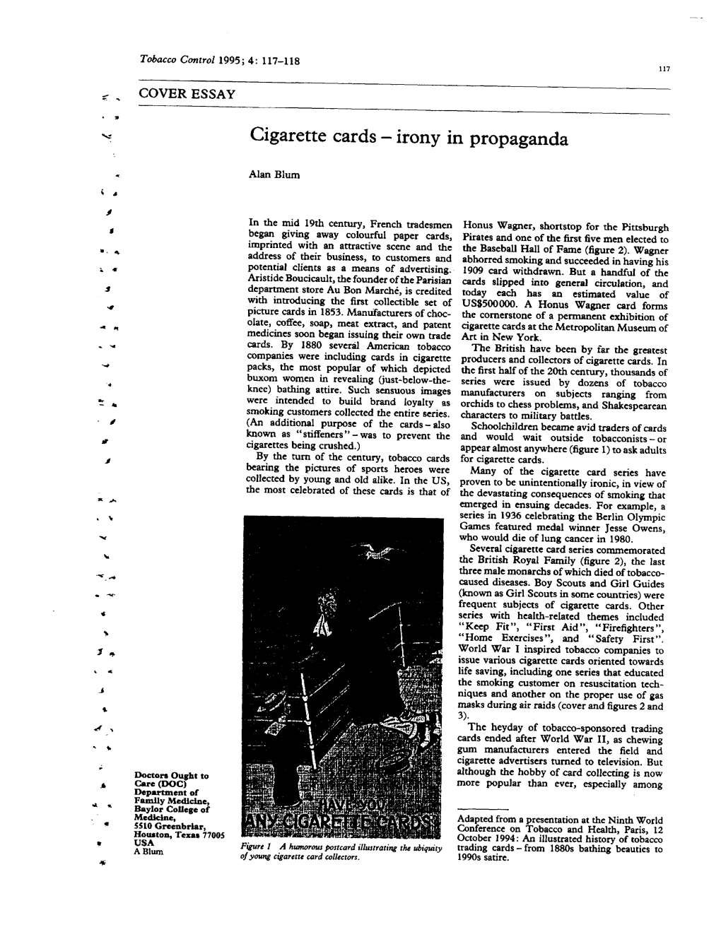 Cigarette Cards – Irony in Propaganda. Tobacco Control. 1995