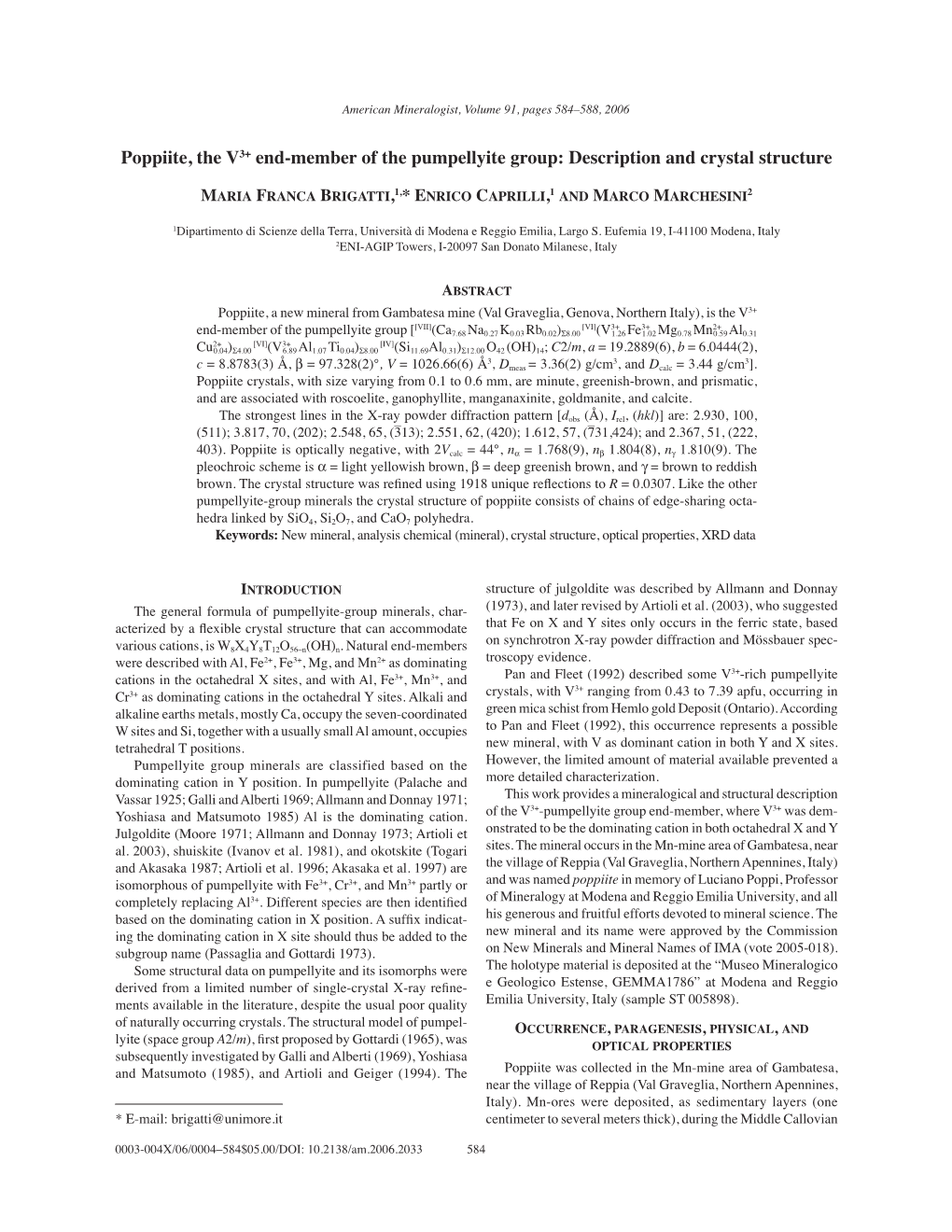 Poppiite, the V3+ End-Member of the Pumpellyite Group: Description and Crystal Structure